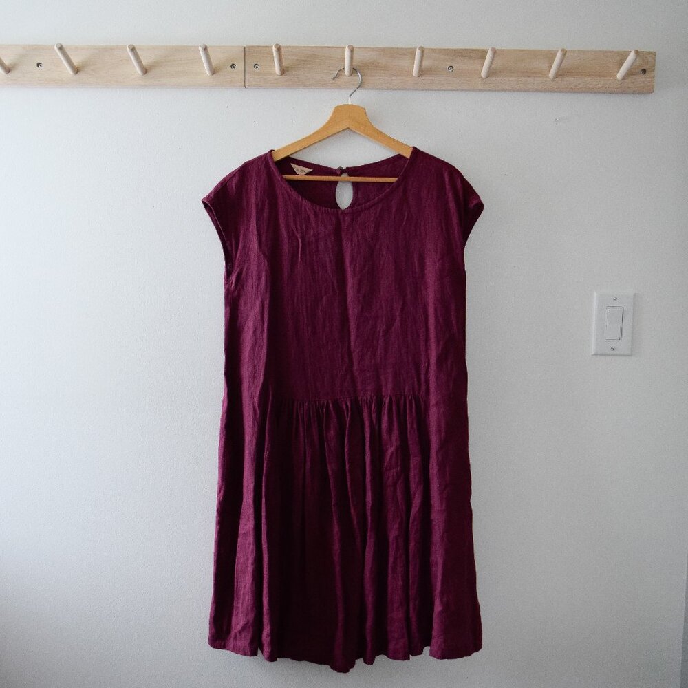 Purple linen drop waist mini dress